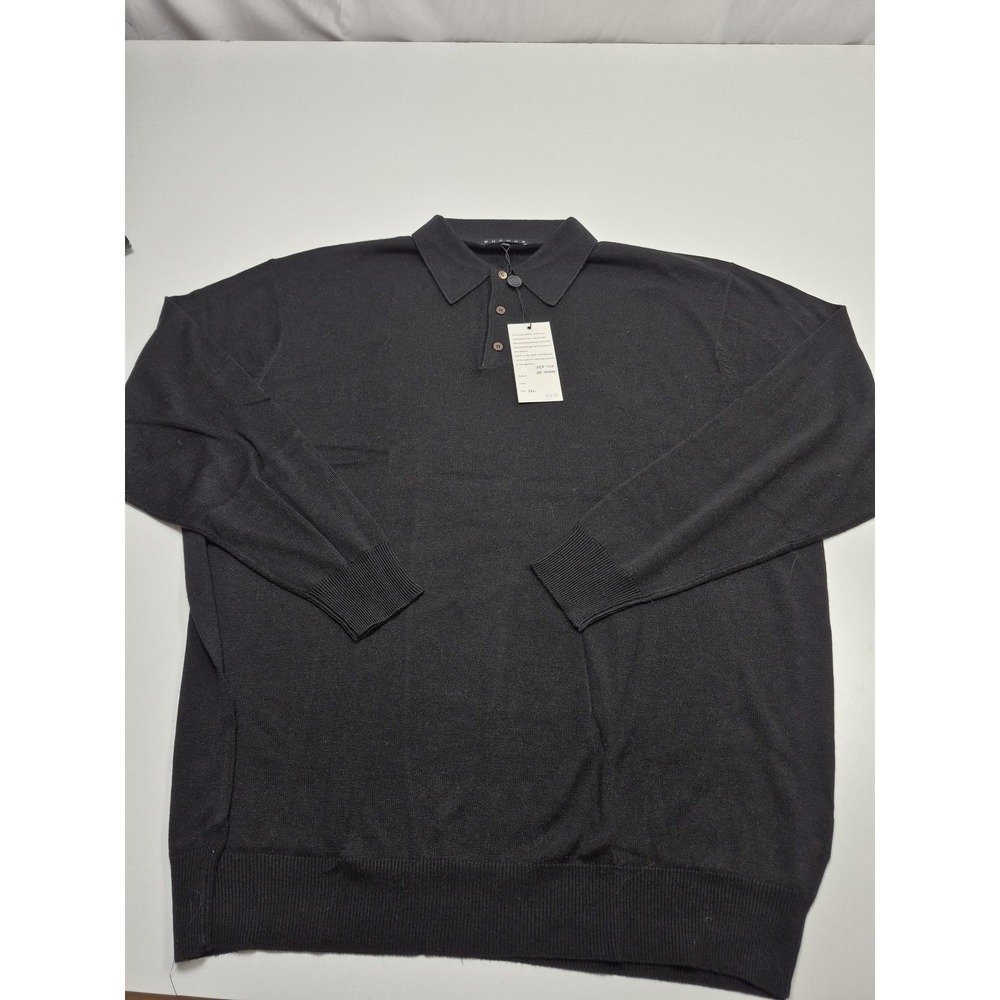ENZONE Sweater Mens 3XL Black Silk Cashmere Collared Knit Pullover Long Sleeve